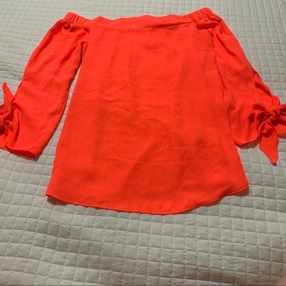 𝅺Coral Pink Over-The-Shoulder Bell-Sleeve Blouse - Picture 3 of 7